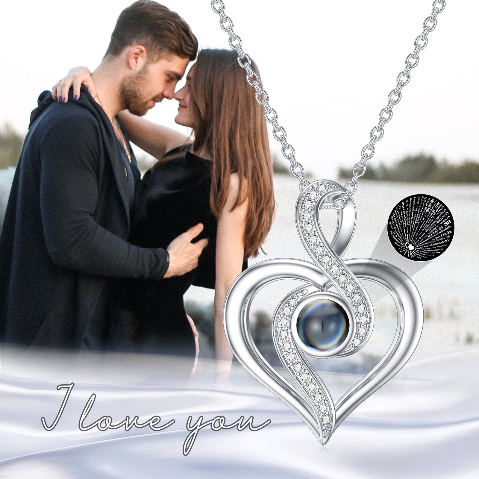 I Love You 100 Languages Heart Infinity Projection Necklace - Love You 100 Ways Necklace for Your Inner Romantic