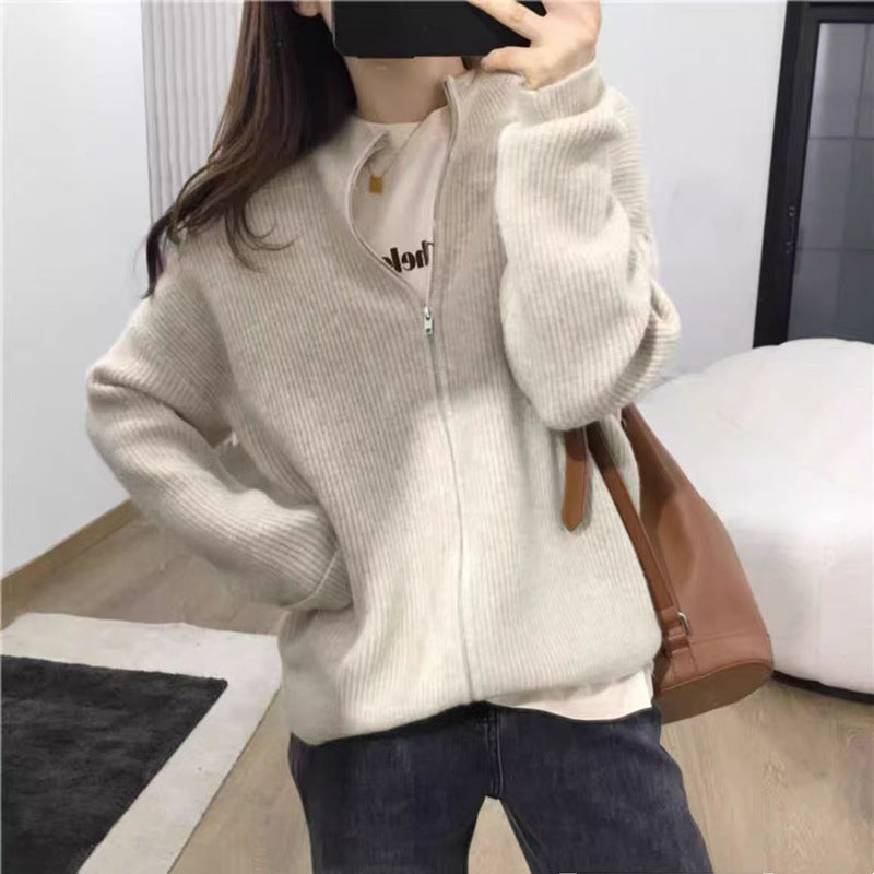 Idle Style Japanese Korean Casual Zipper Cardigan Loose Knitted Sweater - Teleplus idle style
