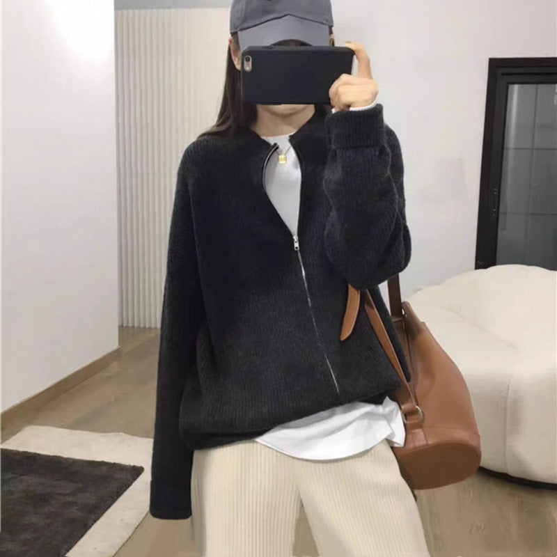 Idle Style Japanese Korean Casual Zipper Cardigan Loose Knitted Sweater - Teleplus idle style