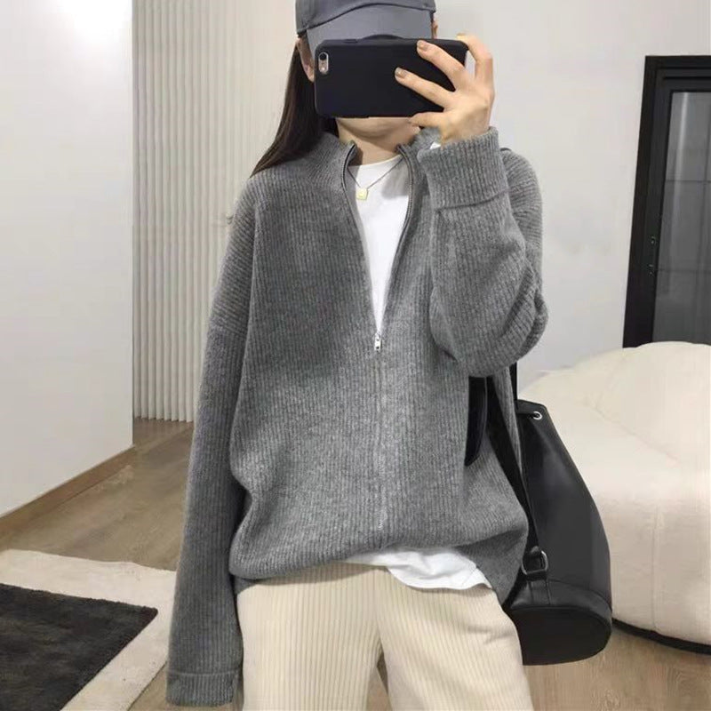 Idle Style Japanese Korean Casual Zipper Cardigan Loose Knitted Sweater - Teleplus idle style