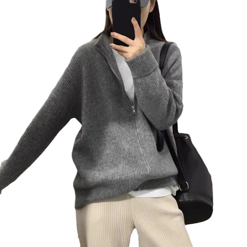 Idle Style Japanese Korean Casual Zipper Cardigan Loose Knitted Sweater - Teleplus idle style