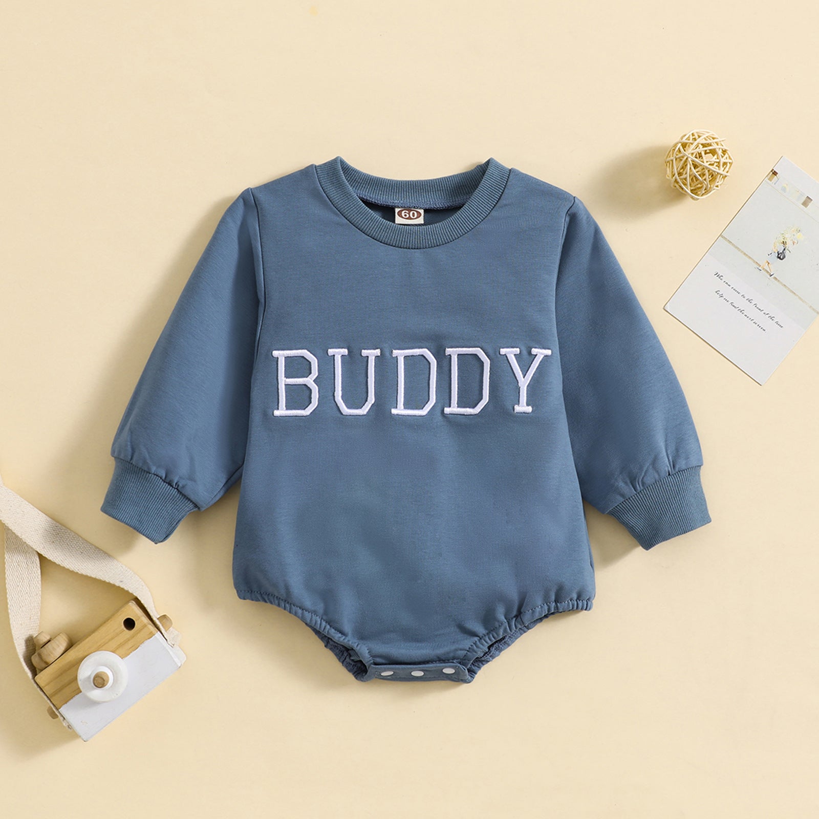 Infant Alphabet Embroidery Round Neck Long-sleeve Jumpsuit - Baby’s Long Sleeve Alphabet Adventure Jumpsuit