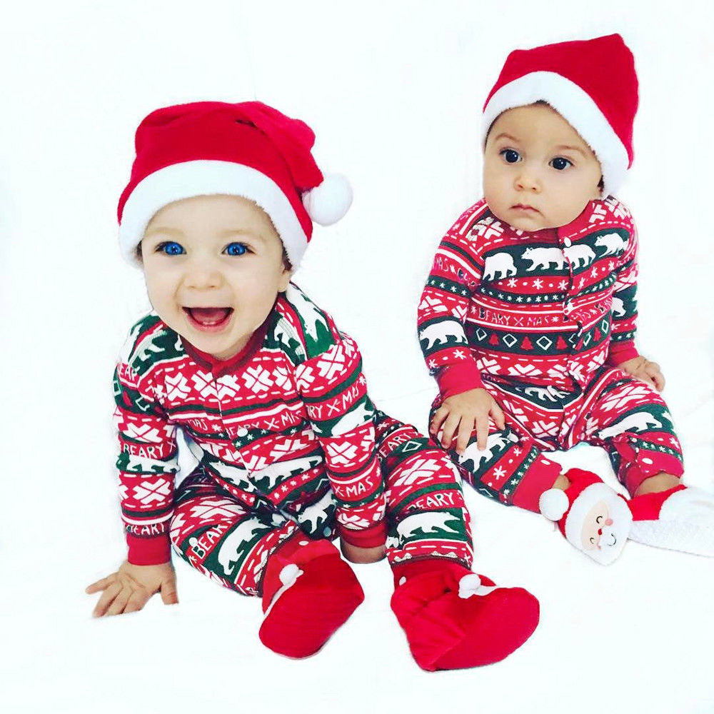 Infant Baby Boys Girls Christmas Santa XMAS Letter Plaid Romper Jumpsuit Outfits baby clothes winter clothe - Santa’s