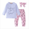 Infant Baby Girls Clothes Daddy's Little Girl T-shirt Cartoon Pants Headband Toddler Outfits Clothing Set - Long sleeve