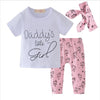 Infant Baby Girls Clothes Daddy's Little Girl T-shirt Cartoon Pants Headband Toddler Outfits Clothing Set - Short sleeve