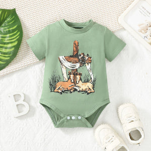 Infant Boy Summer American Print Green Short Sleeve Romper - Tiny Trendsetter in a Short Sleeve Green Romper