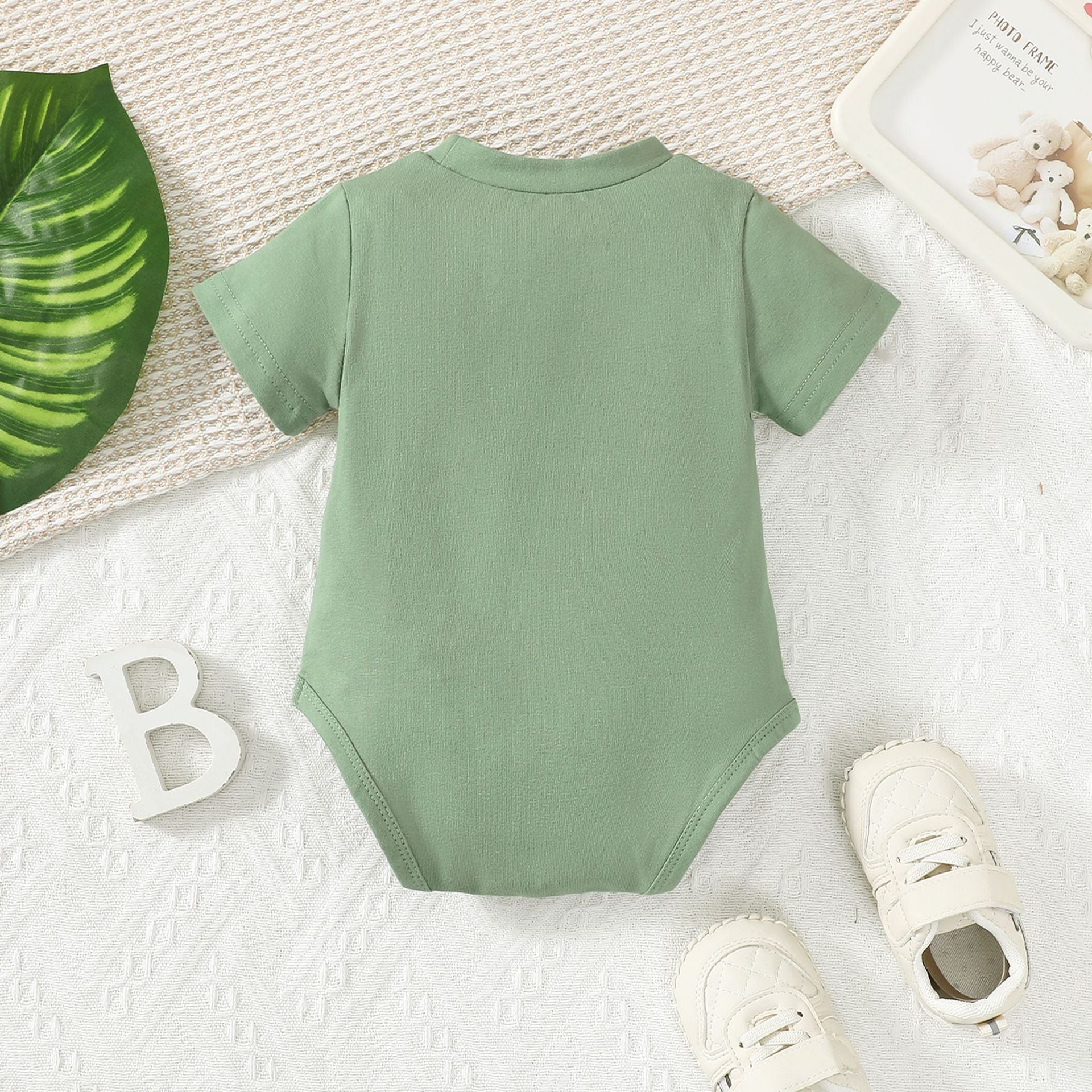 Infant Boy Summer American Print Green Short Sleeve Romper - Tiny Trendsetter in a Short Sleeve Green Romper