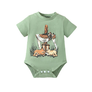 Dark Green Cotton Short Sleeve Triangle Jumpsuit for Infants in the United States - Tiny Trendsetter a Romper united