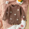 Infant Casual Flower Embroidered Sweater Long Sleeve Jumpsuit - Brown