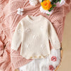 Infant Casual Flower Embroidered Sweater Long Sleeve Jumpsuit - Milky White