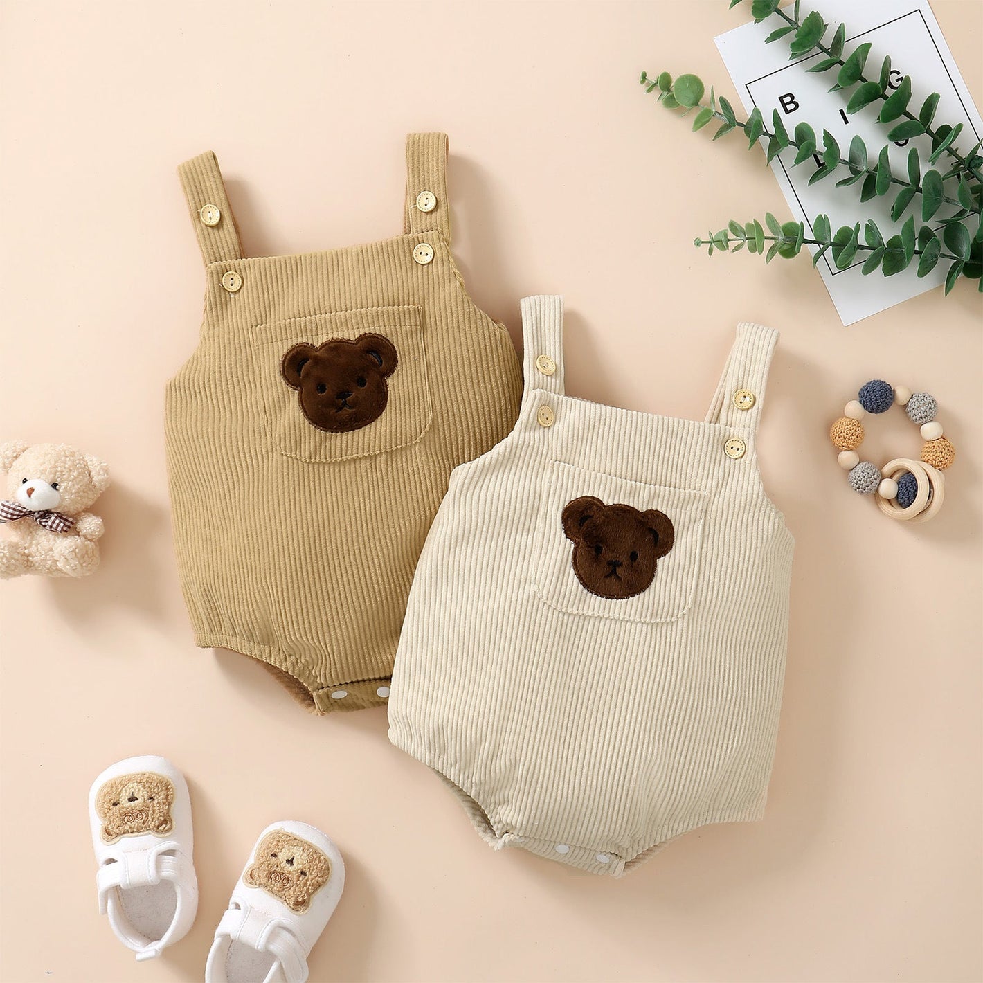 Infant Child Bear Embroidered Slip Top Apron - Cuddle Up with Our Bear Apron for Tiny Tots