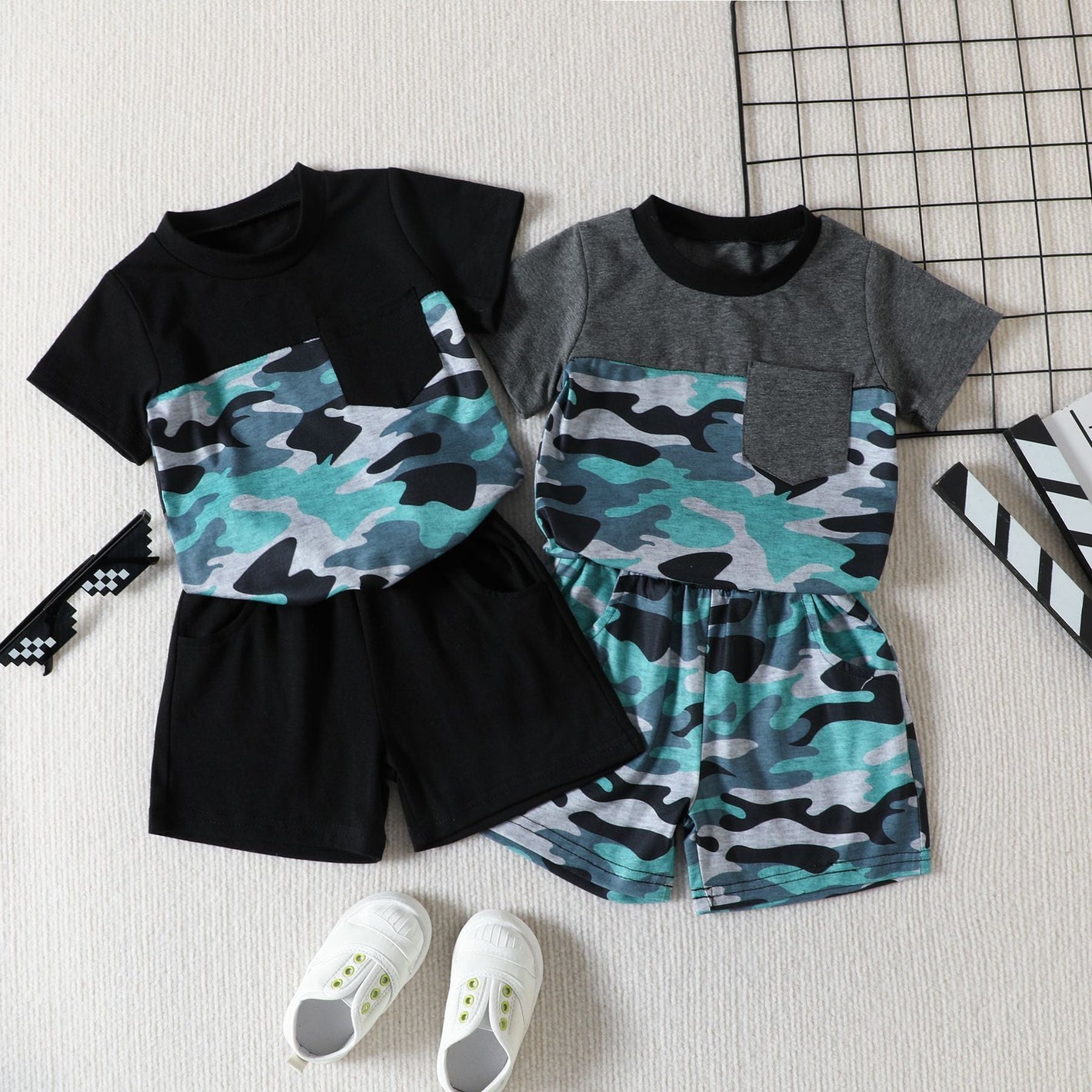 Camouflage Cotton Suit for Children US Sizes 70-110cm CHF Compatible - Camo Cutie Tiny Fashion Ninjas united states chf