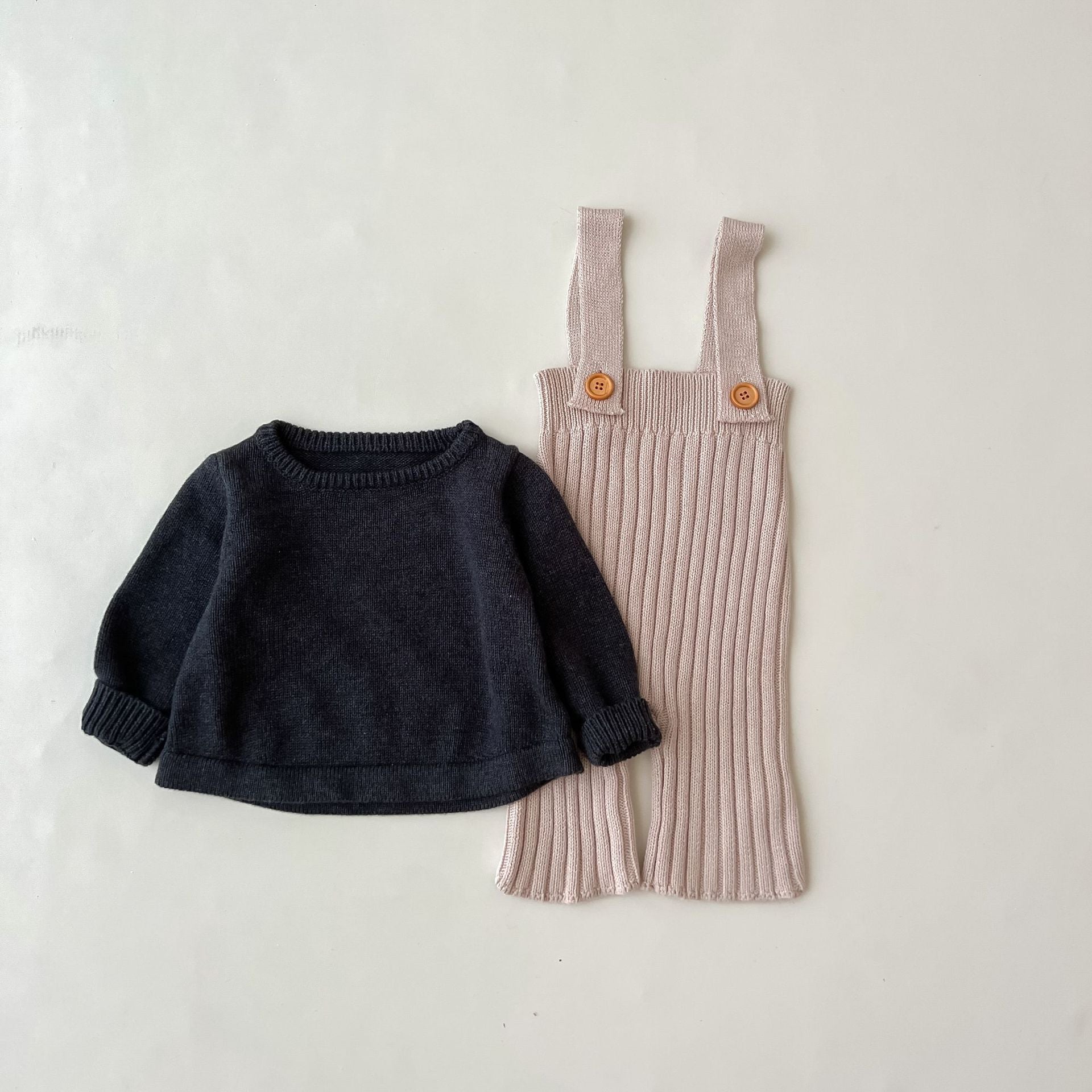 Infant Children’s Knitting Suspender Wide Leg Pants With High Waist - Infant Knitting Suspender Wide Leg Pants in Cotton