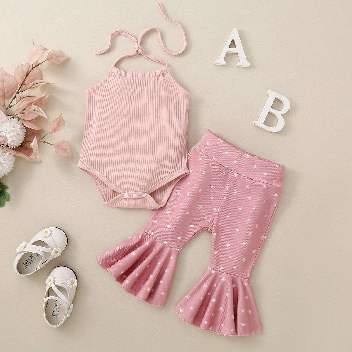 Infant Chilren Waistcoat Bell-bottom Pants Suit - Tiny Fashionista in a Pink Waistcoat and Bells