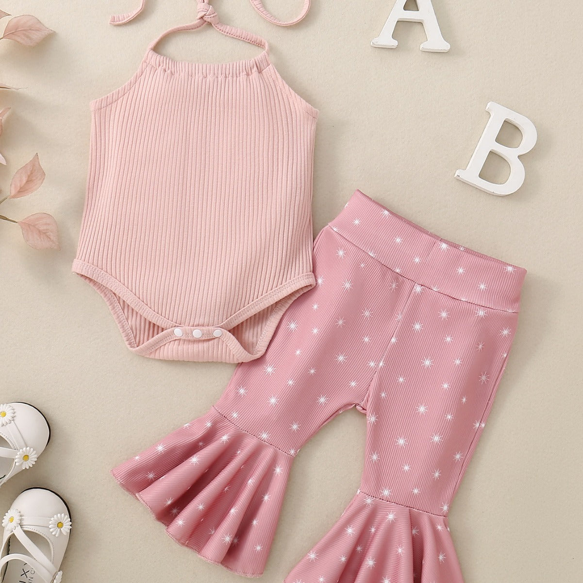 Infant Chilren Waistcoat Bell-bottom Pants Suit - Tiny Fashionista in a Pink Waistcoat and Bells