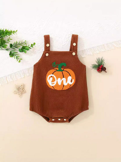 Infant Chilren Waistcoat Corduroy Towel Embroidery Pumpkin Rompers Jumpsuit - Pumpkin Spice and Everything Nice Romper