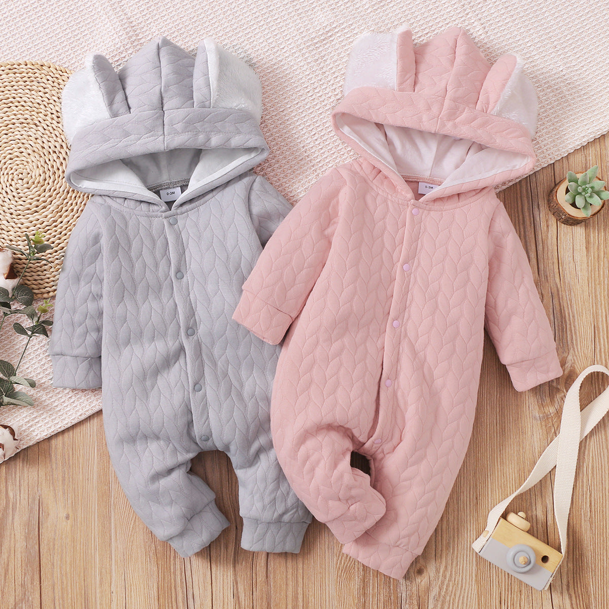 Unisex Hooded Romper for Babies in Cotton Suitable United States Markets - Tiny Humans Who Love Fashion united states