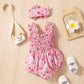 Infant Spaghetti Straps Sleeveless Little Cuihua Full Printed Triangle Rompers Headband Baby Girl - Spaghetti Straps