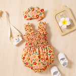 Infant Spaghetti Straps Sleeveless Little Cuihua Full Printed Triangle Rompers Headband Baby Girl - Spaghetti Straps