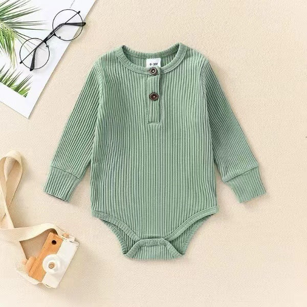 Infant Sunken Stripe Cotton Long Sleeve Triangle Rompers - Infant Sunken Stripe Long Sleeve Romper for Trendy Tots