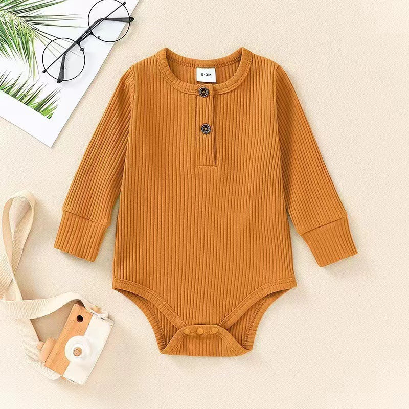 Infant Sunken Stripe Cotton Long Sleeve Triangle Rompers - Infant Sunken Stripe Long Sleeve Romper for Trendy Tots