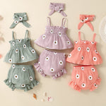 Infant Sunken Stripe Suspender Skirt Shorts Headscarf Three-piece Set - Cute Infant Stripes for Tiny Trendsetters