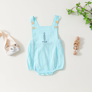 Sky Blue and Apricot Snapsuit for 6-12M in US sizes CHF - Stylish Romper Tiny Fashionistas Training united states chf