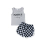 Infant Toddler Letter Printed Sleeveless Top Plaid Shorts Two-piece Set - Tiny Trendsetter in Plaid: Baby’s Chic Debut