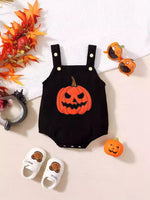 Infant Unisex Halloween Corduroy Towel Embroidery Pumpkin Sling Romper - Pumpkin Spice Romper for Tiny Fashionistas