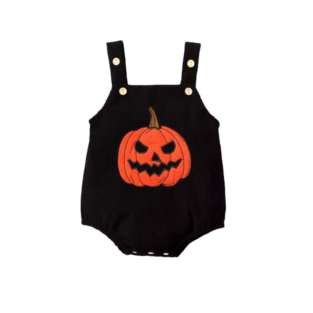 Infant Unisex Halloween Corduroy Towel Embroidery Pumpkin Sling Romper - Pumpkin Spice Romper for Tiny Fashionistas