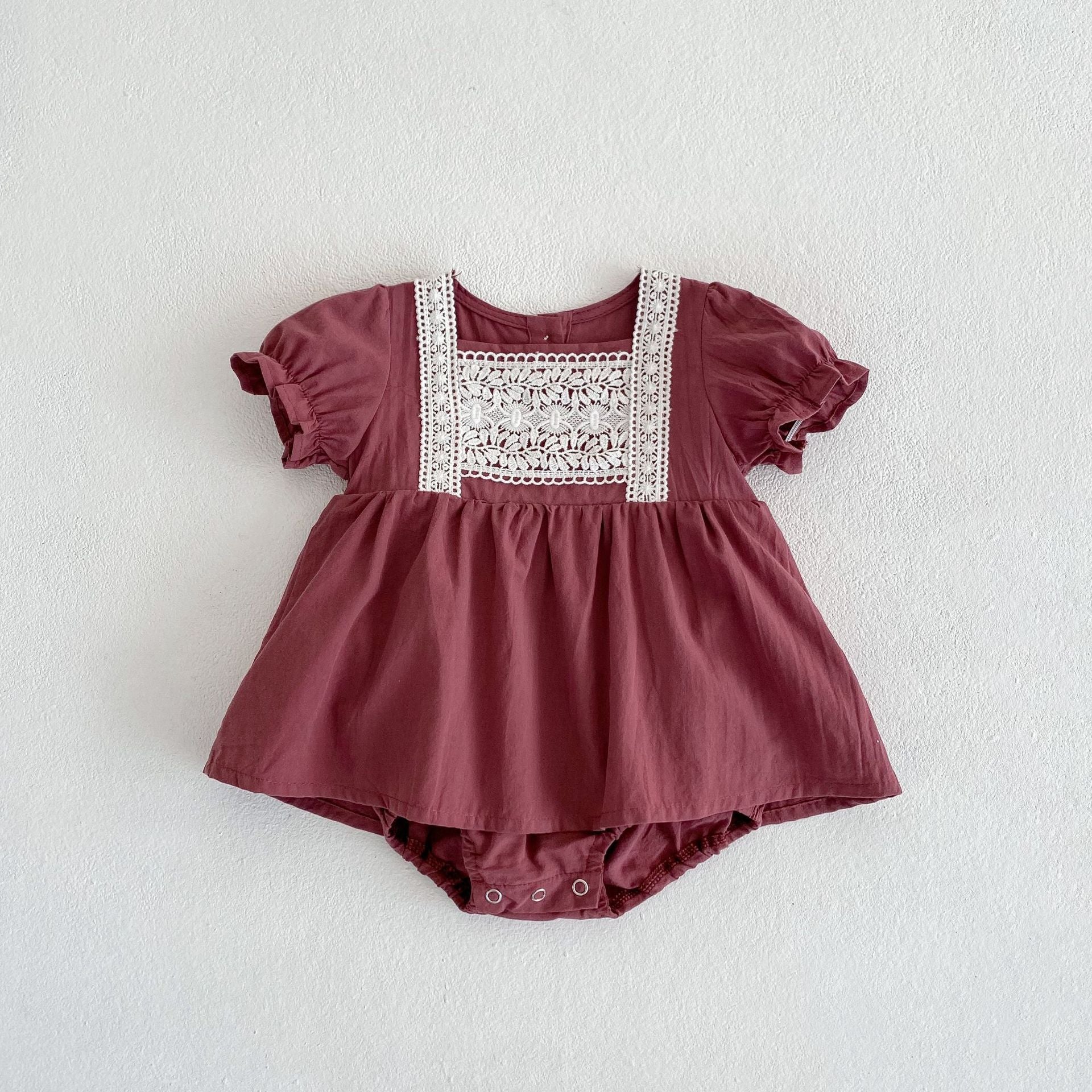 Infants And Children Baby Girls Lace Bubble Short-sleeved Jumpsuit - Baby Girls Lace Bubble Short-sleeved Jumpsuit