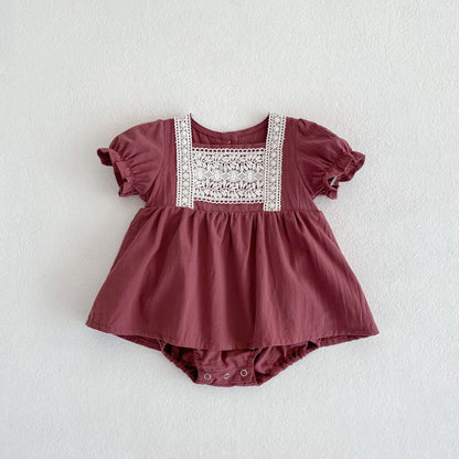 Infants And Children Baby Girls Lace Bubble Short-sleeved Jumpsuit - Baby Girls Lace Bubble Short-sleeved Jumpsuit