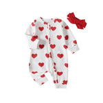 Infants And Toddlers One-piece Climbing Suit Valentine’s Day Love Printed Clothes Headband Two-piece Set - Infants