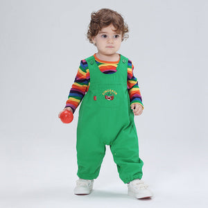 Infants Baby Striped T-shirt With Three-dimensional Green Dinosaur Suspender Pants Cute Playful Outwear - Dino-Mite