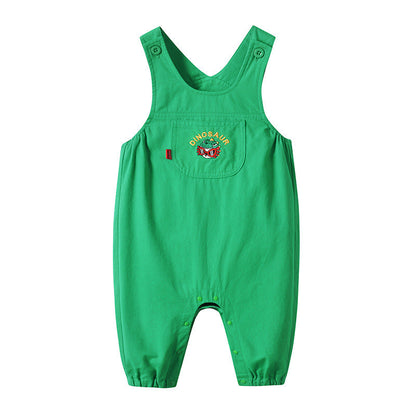 Infants Baby Striped T-shirt With Three-dimensional Green Dinosaur Suspender Pants Cute Playful Outwear - Dino-Mite