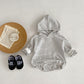 Infants Pinstripe Hooded Sweater Romper Jumpsuit - Stylish Baby Ninja in Pinstripes Romper Jumpsuit