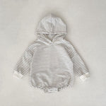 Infants Pinstripe Hooded Sweater Romper Jumpsuit - Stylish Baby Ninja in Pinstripes Romper Jumpsuit