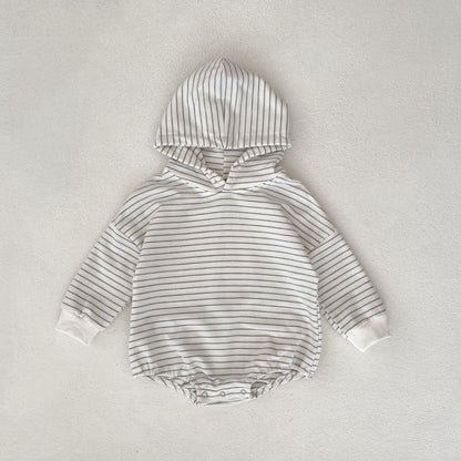 Infants Pinstripe Hooded Sweater Romper Jumpsuit - Stylish Baby Ninja in Pinstripes Romper Jumpsuit