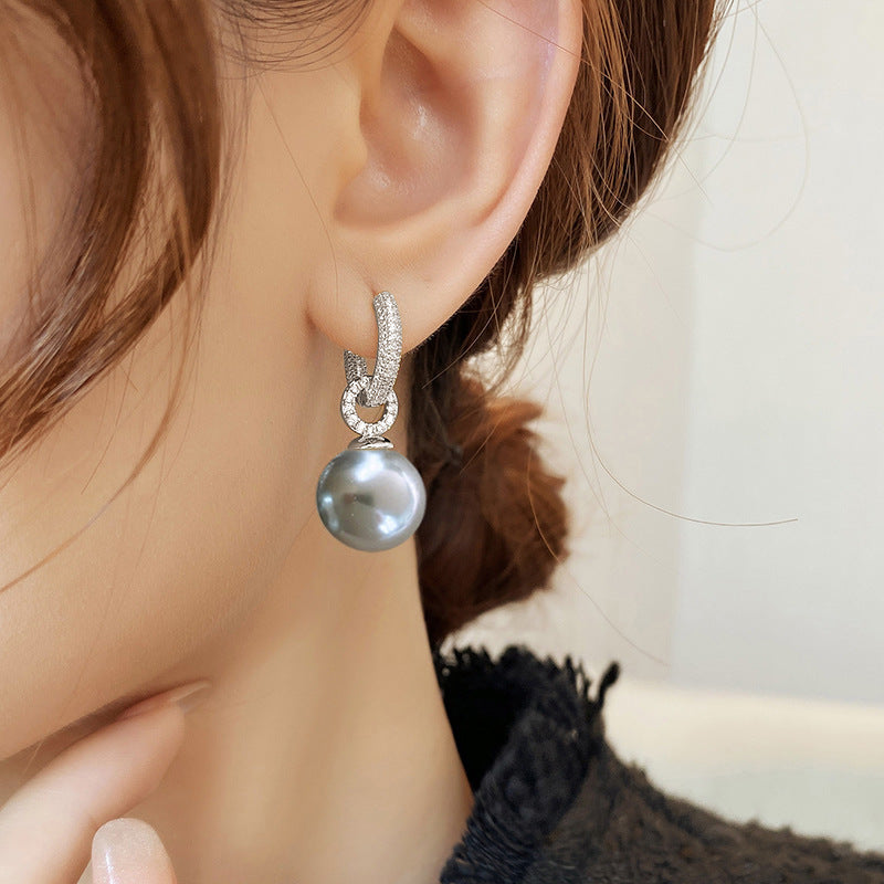 White Gold Gray Pearl Zircon Earrings with Inlay for the United States - Get Hooked on Heather united states chf gray