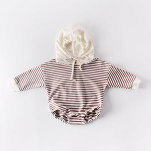 Ins Autumn Baby Striped Baby Clothes Hooded One-piece Hatching Climbing Suit Thickened - Hatch Your Style in Cotton