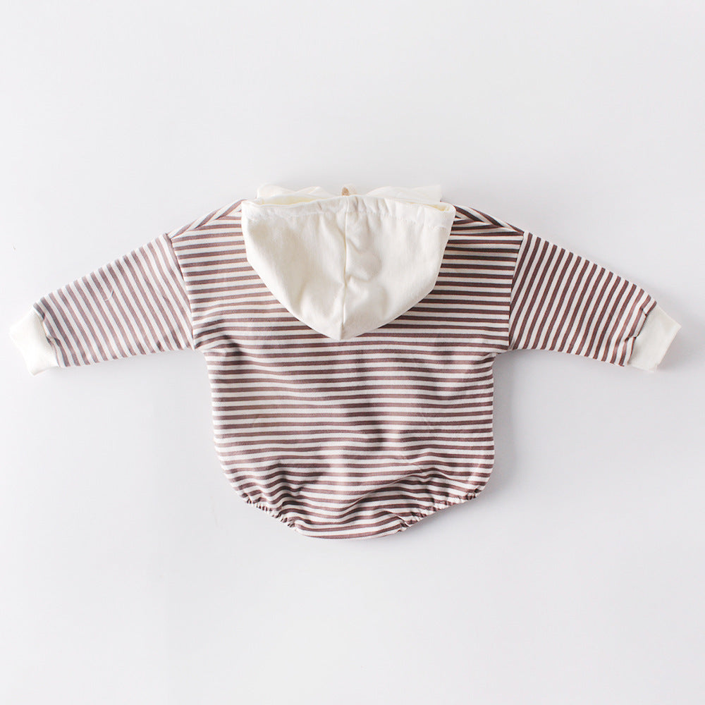 Ins Autumn Baby Striped Baby Clothes Hooded One-piece Hatching Climbing Suit Thickened - Hatch Your Style in Cotton