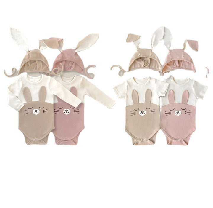 Color Matching Rabbit Romper for Babies in Pink and Apricot US CHF - Bunny Baby’s Adventure united states chf color