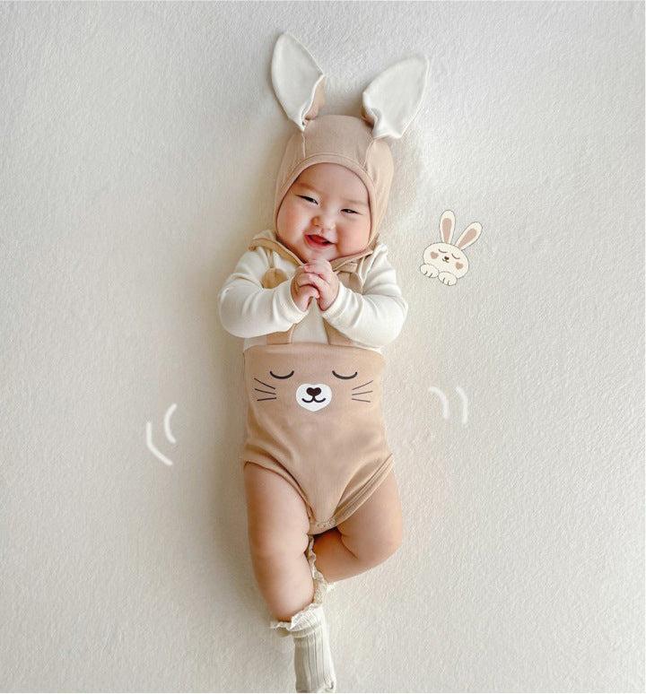 Color Matching Rabbit Romper for Babies in Pink and Apricot US CHF - Bunny Baby’s Adventure united states chf color