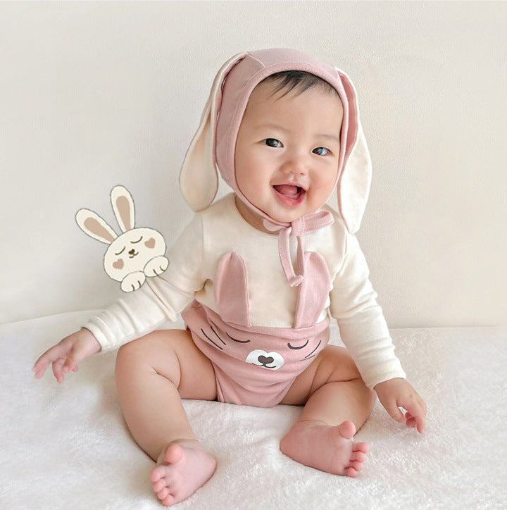 Color Matching Rabbit Romper for Babies in Pink and Apricot US CHF - Bunny Baby’s Adventure united states chf color