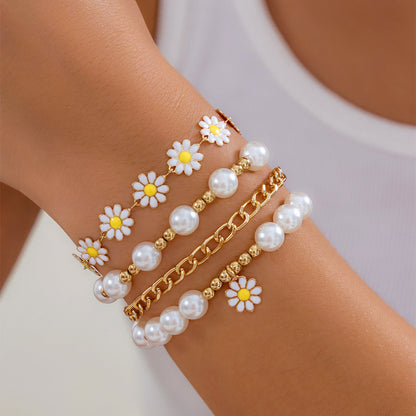 Ins Style Small Golden Beads Pearl Bracelet 4-piece Set - Ins Style Small Golden Beads Pearl Bracelet Set