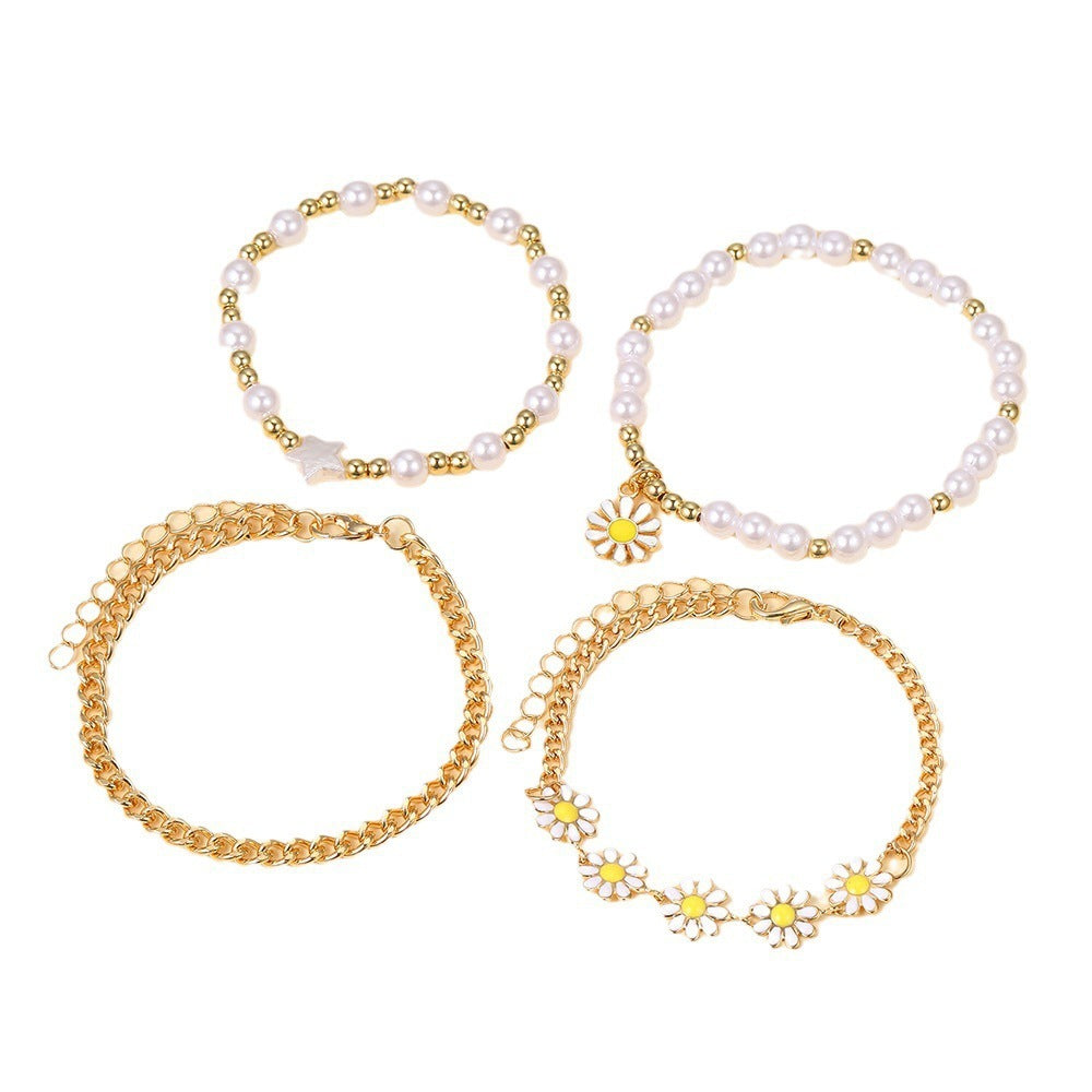 Ins Style Small Golden Beads Pearl Bracelet 4-piece Set - Ins Style Small Golden Beads Pearl Bracelet Set