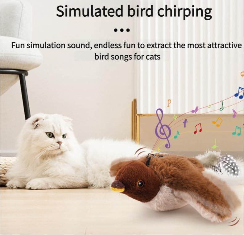 Interactive Bird Cat Toy with Realistic Feather Tail for Active Play - Teleplus bird cat toy chirping flapping