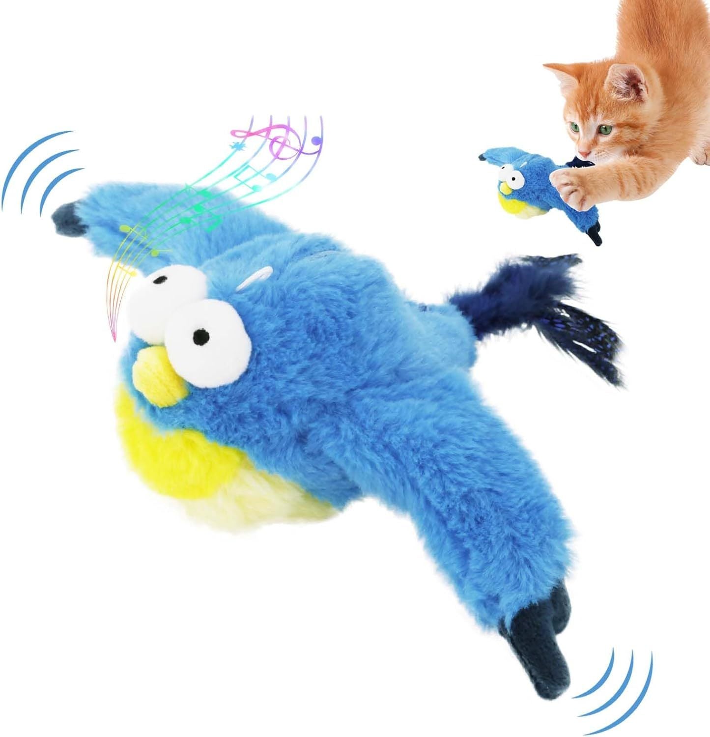 Interactive Bird Cat Toy with Realistic Feather Tail for Active Play - Teleplus bird cat toy chirping flapping