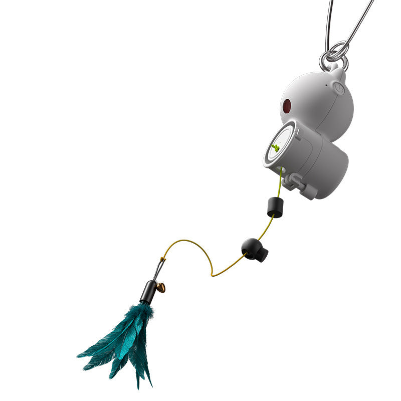 Interactive USB Rechargeable Cat Toy with Feather and Retractable Rope - Teleplus