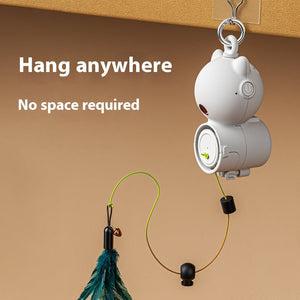 Interactive USB Rechargeable Cat Toy with Feather and Retractable Rope - Teleplus
